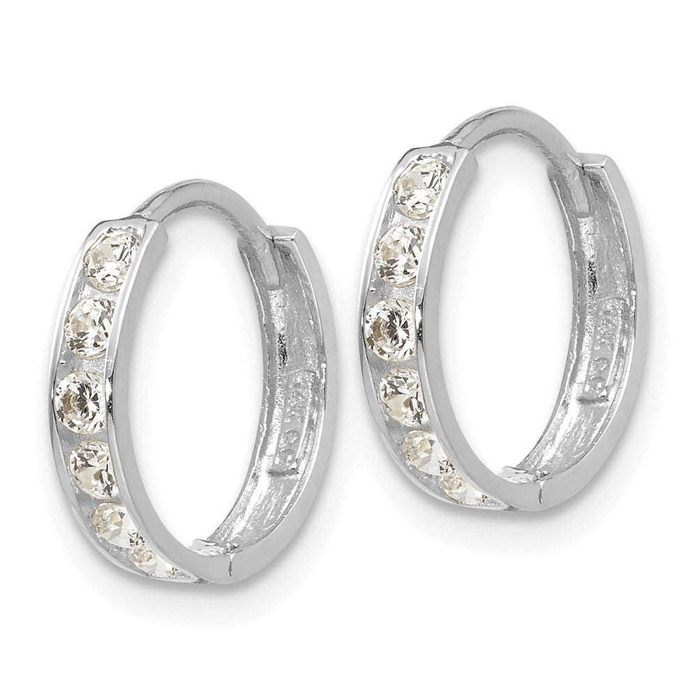 14k White Gold CZ Children's Hinged Hoop Earrings