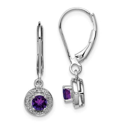 Sterling Silver Rhodium-plated Diam. & Amethyst Dangle Earrings