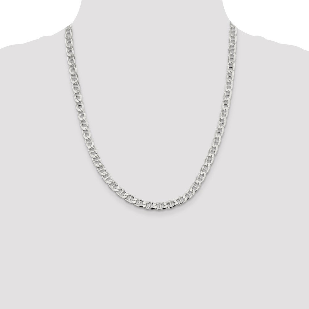 Sterling Silver 6.5mm Diamond-Cut Flat Anchor Curb Chain Necklace 22"