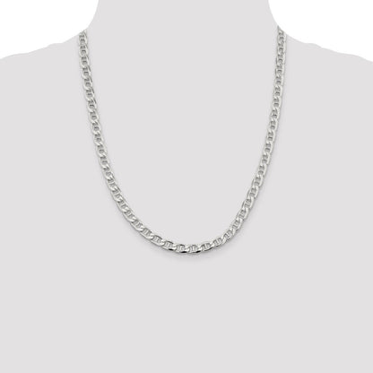 Sterling Silver 6.5mm Diamond-Cut Flat Anchor Curb Chain Necklace 22"