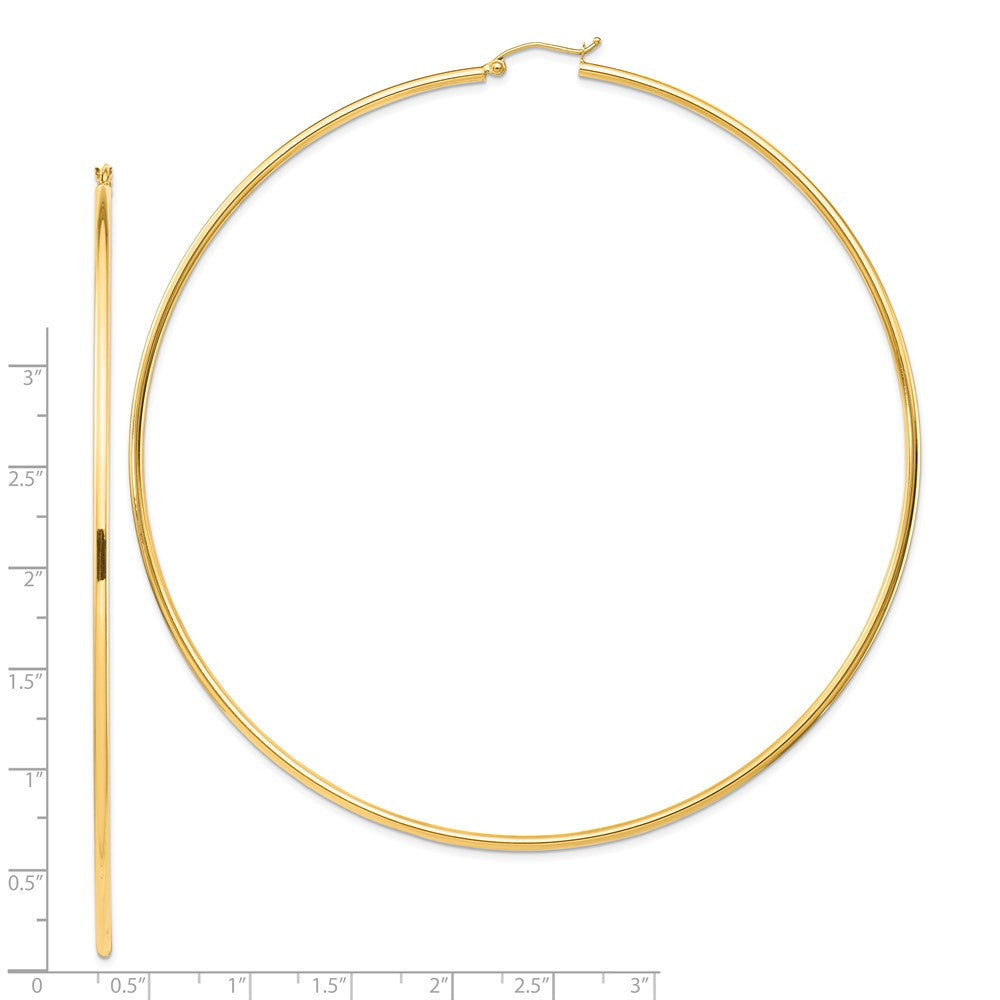 14k Yellow Gold Polished 2x100mm Lightweight Round Tube Hoop Earrings