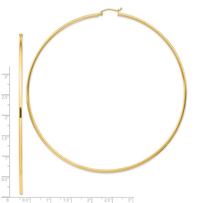 14k Yellow Gold Polished 2x100mm Lightweight Round Tube Hoop Earrings