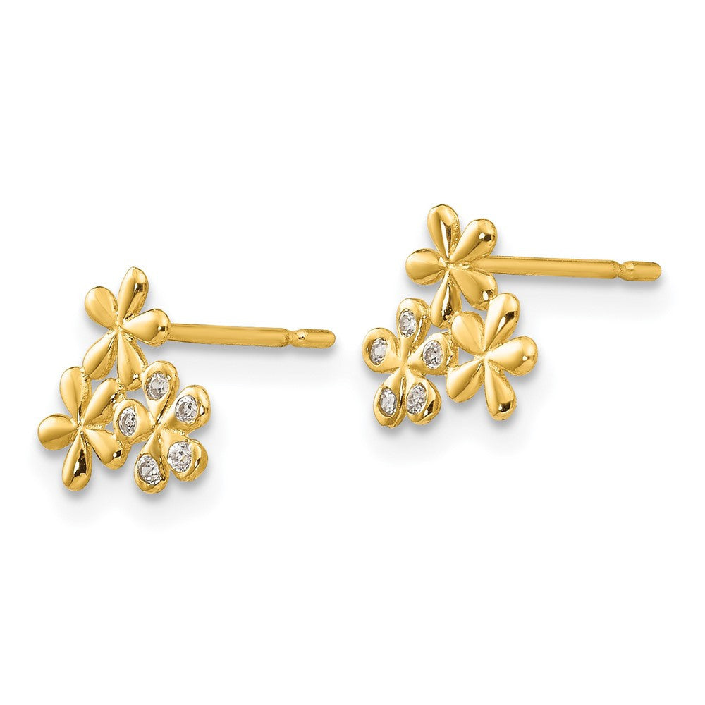 14k Yellow Gold CZ Children's Flower Button Stud Earrings