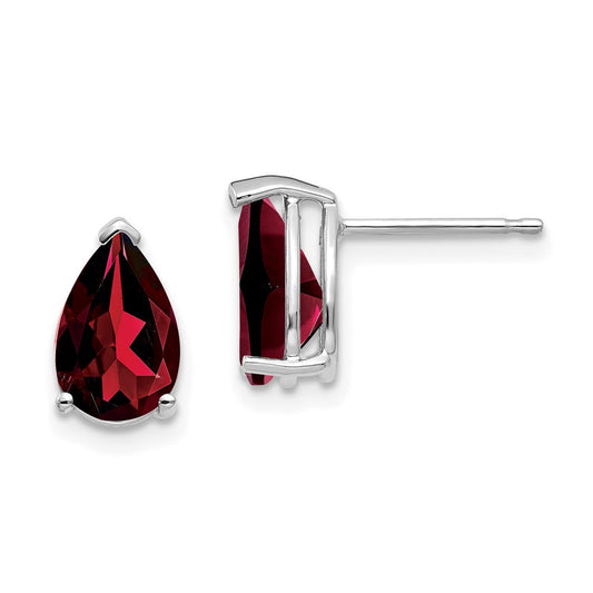 14k White Gold 9x6mm Pear Garnet Stud Earrings