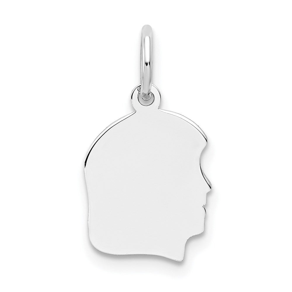 14k White Gold White Plain Small.027 Depth Facing Right Girl Charm Pendant