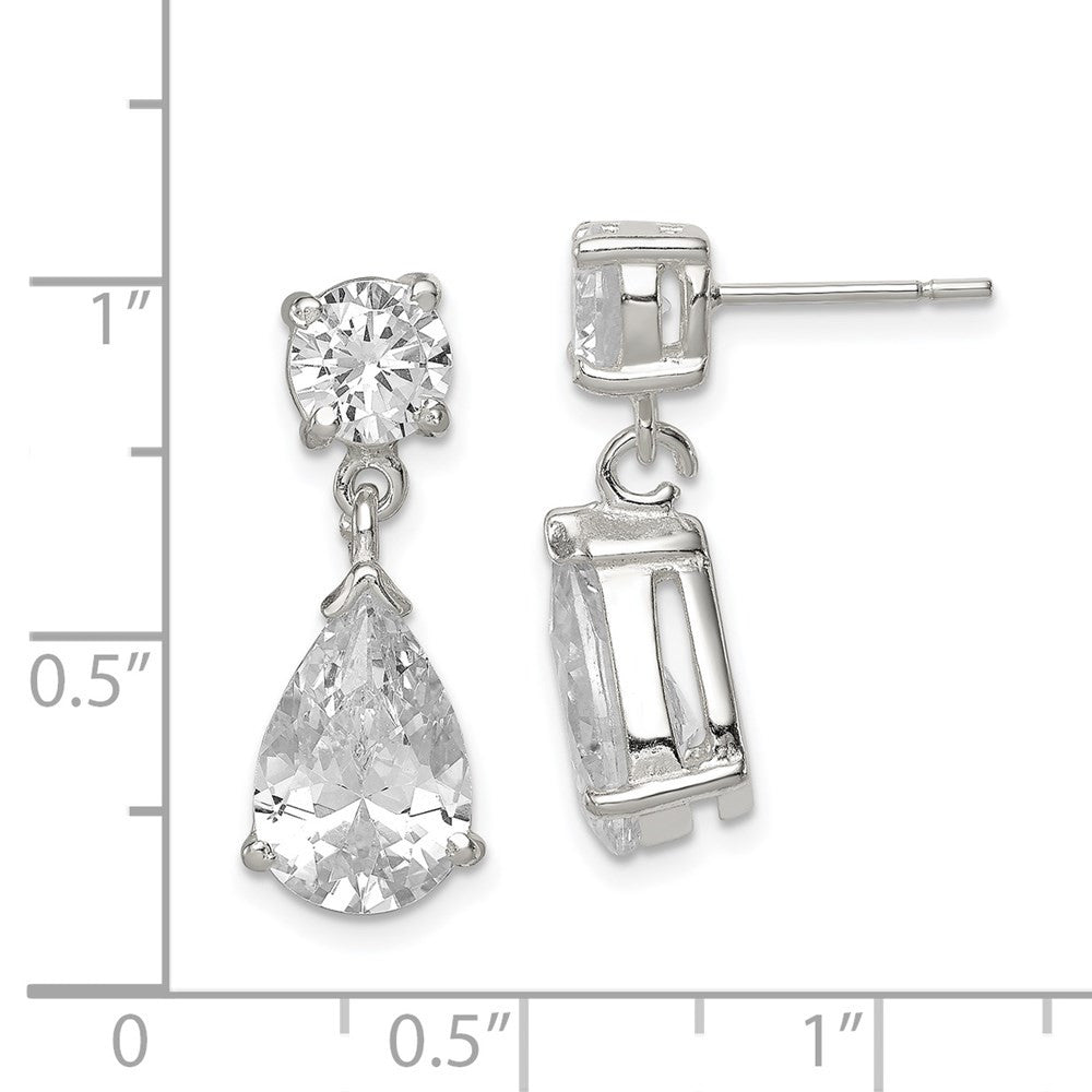 Sterling Silver Polished CZ Pear Shaped Dangle Earrings