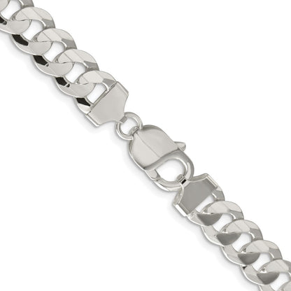 Sterling Silver Rhodium-plated 9.75mm Concave Beveled Curb Chain Necklace 22"