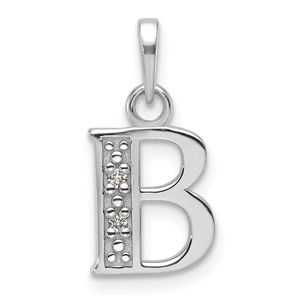 14k White Gold Diamond Letter B Initial Pendant