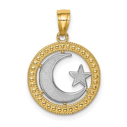 14k Yellow Gold Rhodium Star & Moon Pendant