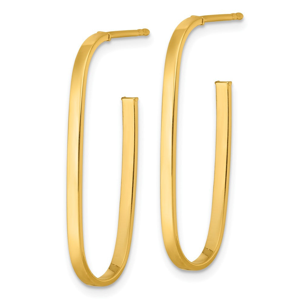 14k Yellow Gold Polished Long Oval 2mm Tube Hoop Earrings