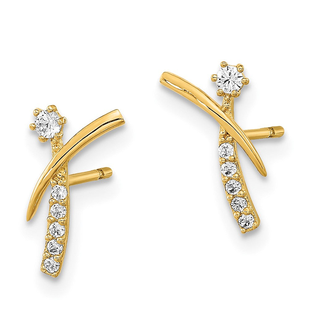 14k Yellow Gold Polished Fancy CZ Button Stud Earrings
