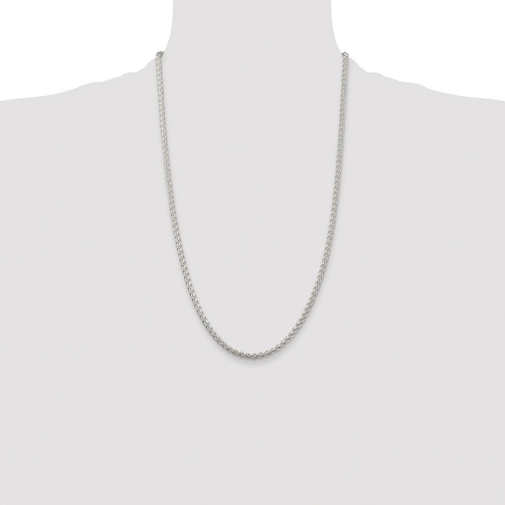 Sterling Silver Rhodium-plated 3mm Round Spiga Chain Necklace 26"