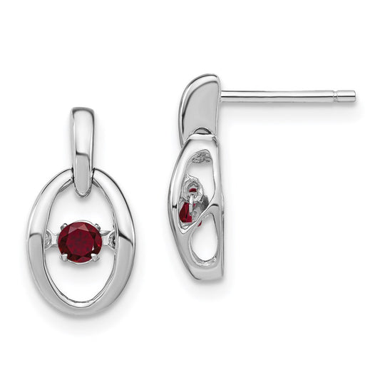 Sterling Silver Rhodium Plated Lab Created Ruby Dangle Earrings