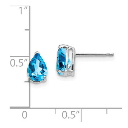 14k White Gold 7x5mm Pear Blue Topaz Stud Earrings