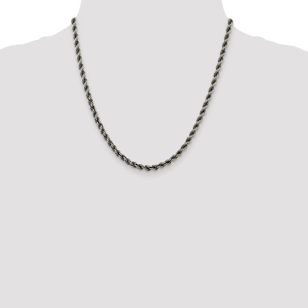 Sterling Silver Ruthenium-plated 4.5mm Rope Chain Necklace 20"