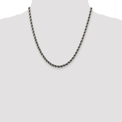 Sterling Silver Ruthenium-plated 4.5mm Rope Chain Necklace 20"