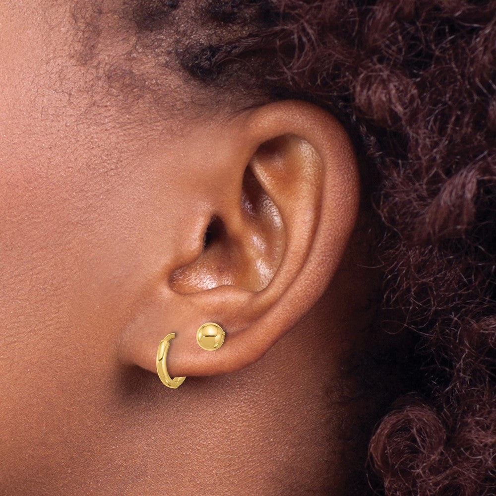 14k Yellow Gold Polished 5mm Ball and Hinged Hoop Stud Earring Set