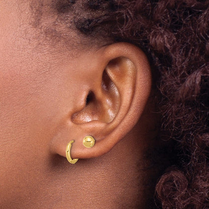 14k Yellow Gold Polished 5mm Ball and Hinged Hoop Stud Earring Set