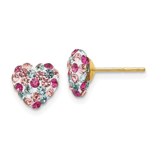 14k Yellow Gold Multi-colored 8mm Crystal Heart Stud Earrings