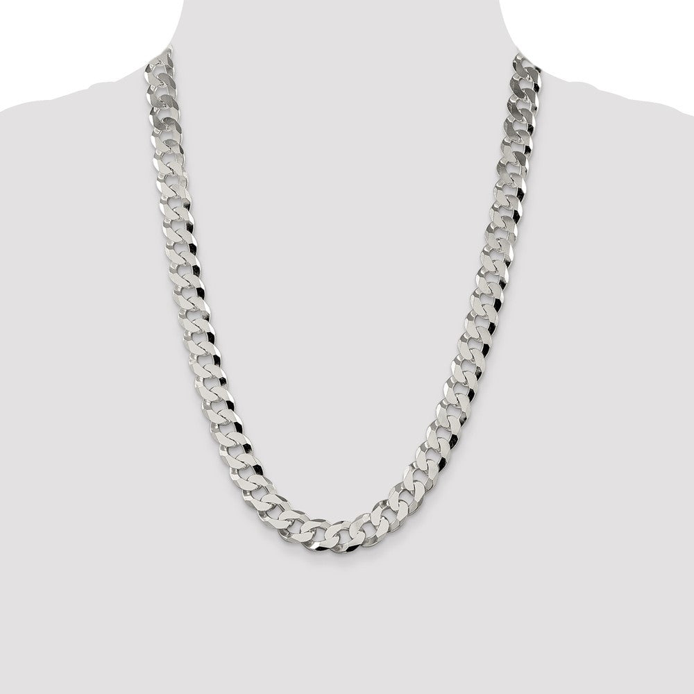 Sterling Silver 12.3mm Beveled Curb Chain Necklace 24"