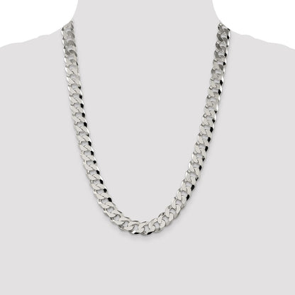 Sterling Silver 12.3mm Beveled Curb Chain Necklace 24"
