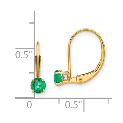 14k Yellow Gold 4mm Round May/Emerald Leverback Dangle Earrings
