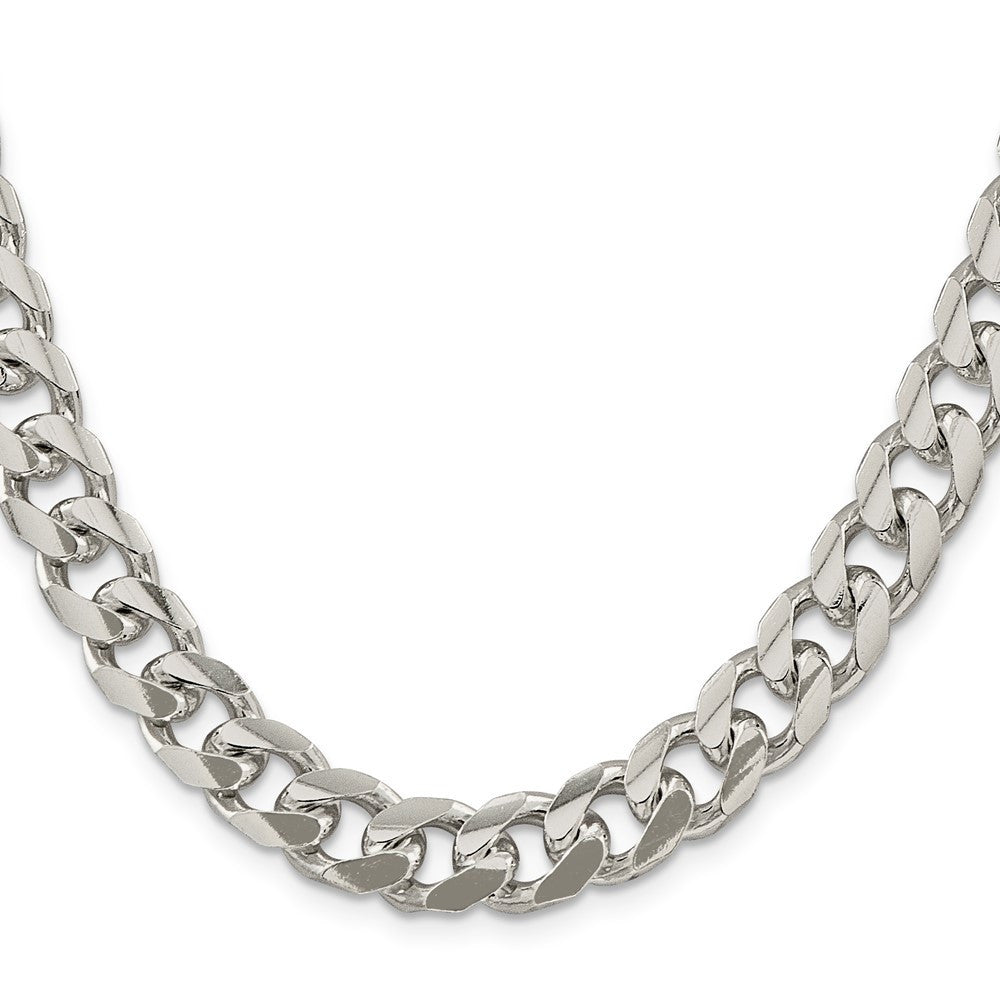 Sterling Silver 10.5mm Domed w/ Side Diamond-Cut Curb Chain Necklace 20"