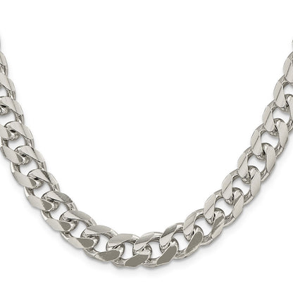 Sterling Silver 10.5mm Domed w/ Side Diamond-Cut Curb Chain Necklace 20"
