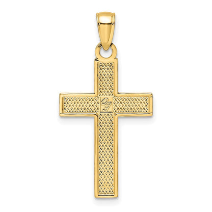 14k Yellow Gold Polished & Textured Cross Pendant