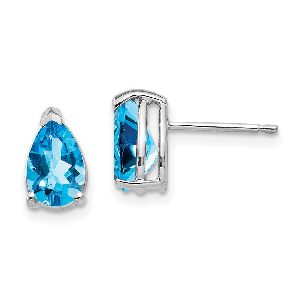 14k White Gold 8x5mm Pear Blue Topaz Stud Earrings
