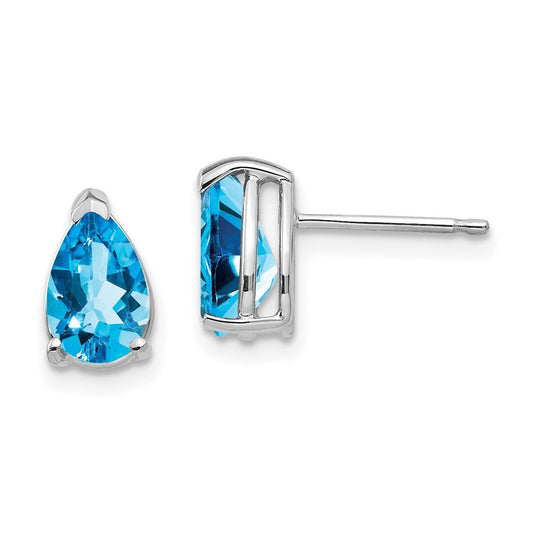 14k White Gold 8x5mm Pear Blue Topaz Stud Earrings