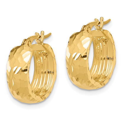 14k Yellow Gold Polished and Diamond Cut 6mm Hoop Earrings
