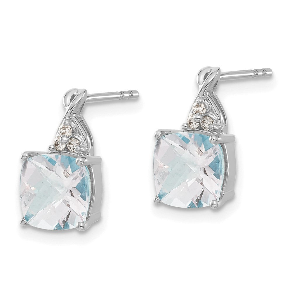 14K White Gold Checkerboard Aquamarine and Diamond Drop & Dangle Earrings