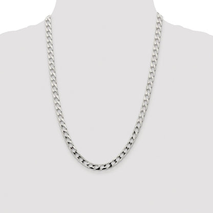 Sterling Silver 6.25mm Diamond-Cut Square Curb Chain Necklace 24"