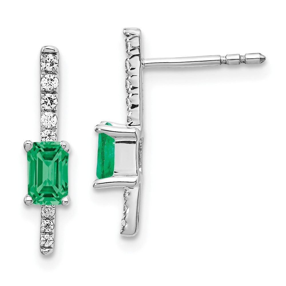 14k White Gold Diamond and Emerald Fancy Dangle Earrings
