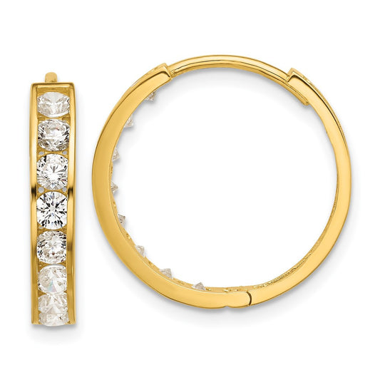 14k Yellow Gold Polished Cubic Zirconia 4x20mm Huggie Hoop Earrings