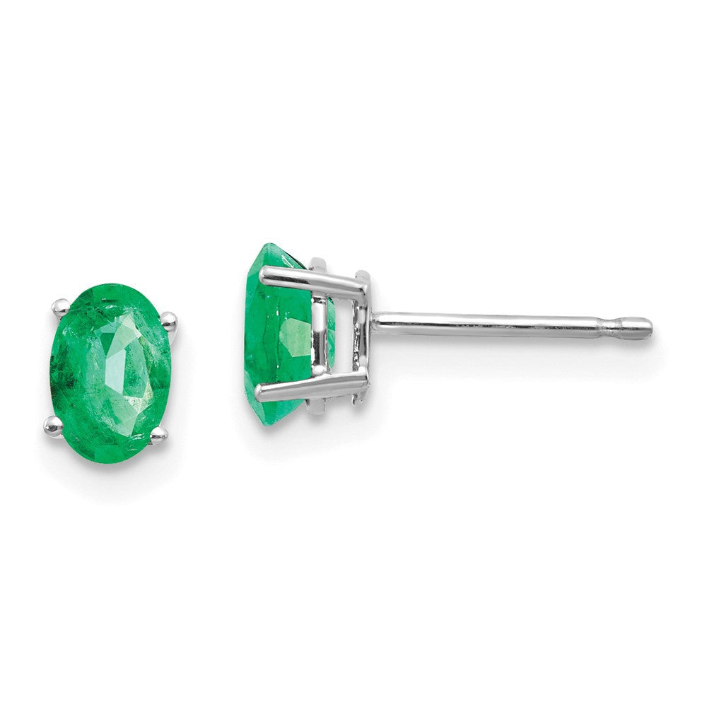 14k White Gold Emerald Stud Earrings