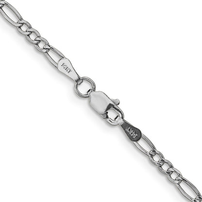 14K White Gold 2.5mm Semi-Solid Figaro with Lobster Clasp Chain Necklace 24"