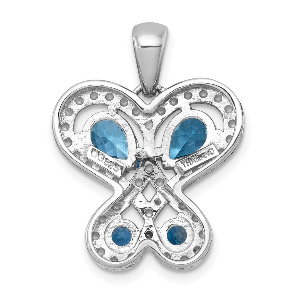 Sterling Silver Light Blue Topaz and London Blue Topaz Heart Butterfly Pendant