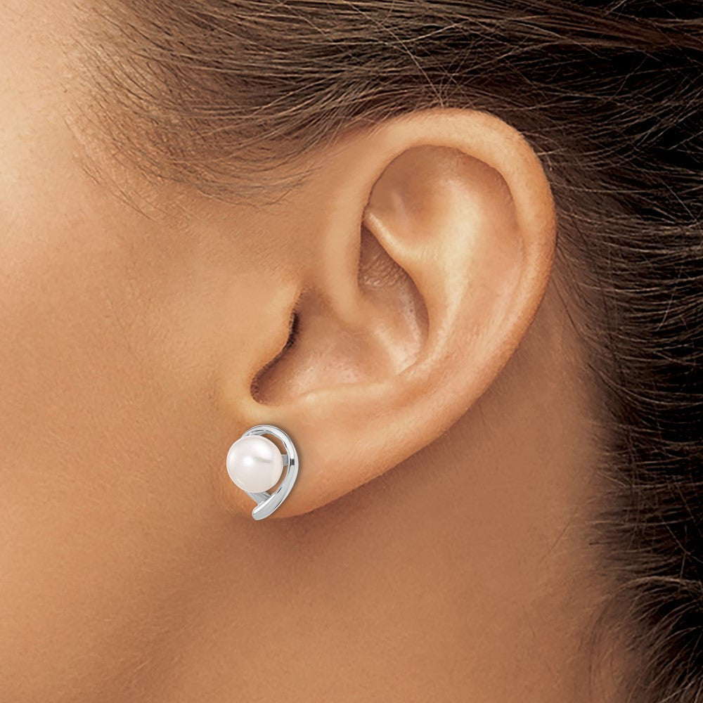 14k White Gold 7-8mm White Button Freshwater Cultured Pearl Stud Earrings