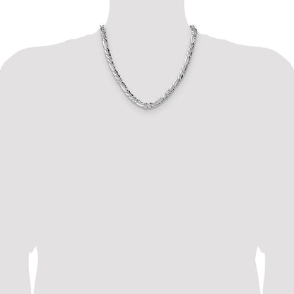 Sterling Silver 7.6mm Hammered Figaro Chain Necklace 20"