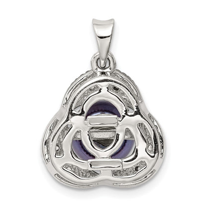 Sterling Silver Rhod-pltd Black Cultured Pearl and White Topaz Pendant