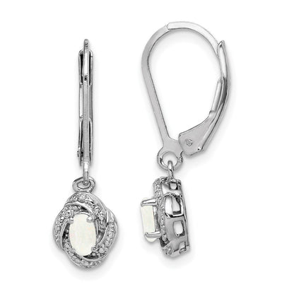 Sterling Silver Rhodium-plated Diam. & Created Opal Dangle Earrings