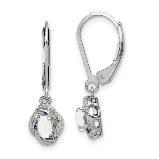 Sterling Silver Rhodium-plated Diam. & Created Opal Dangle Earrings