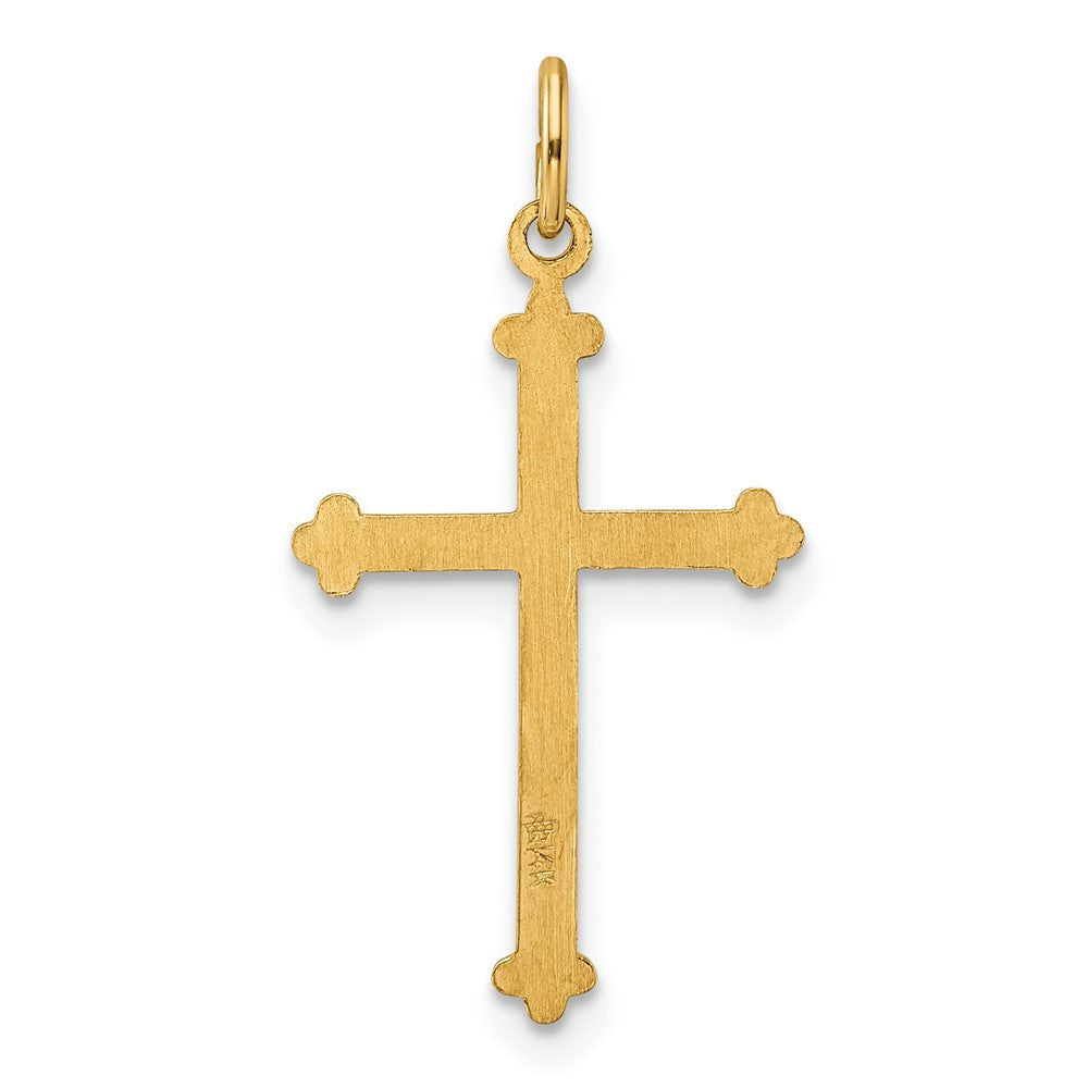 14k Yellow Gold Polished and Textured Solid Diamond Shape Cross Pendant