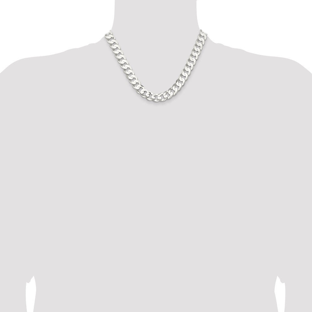 Sterling Silver 11.9mm Concave Beveled Curb Chain Necklace 18"