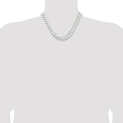 Sterling Silver 11.9mm Concave Beveled Curb Chain Necklace 18"
