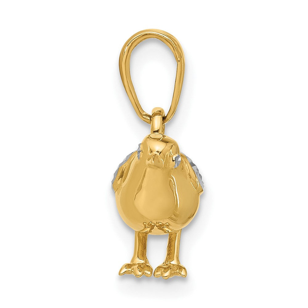 14k Yellow Gold and White Rhodium Diamond-Cut 3D Bird Pendant