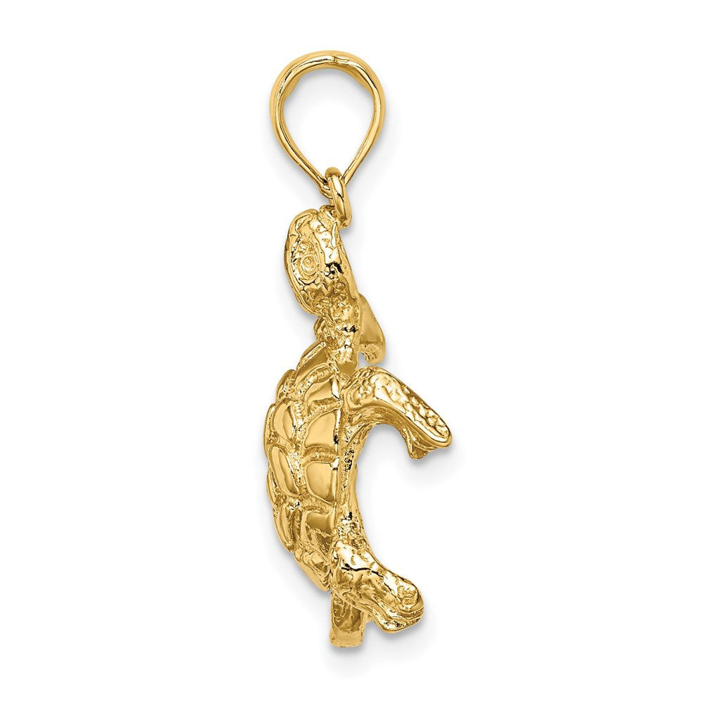 14k Yellow Gold Polished and Textured Turtle Charm Pendant