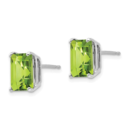 14k White Gold 9x7mm Emerald Cut Peridot Stud Earrings